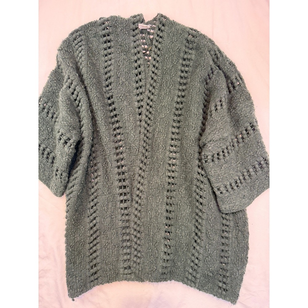 Open Front Cardigan Kimono Green Knit Oversized Size Medium Boho Academia